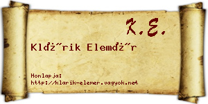 Klárik Elemér névjegykártya