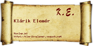 Klárik Elemér névjegykártya